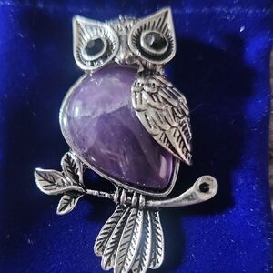 Silver and Purple Owl Brooch